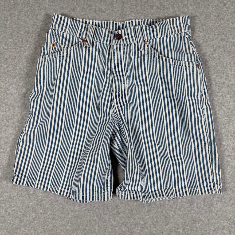 Levis 950 Relaxed Fit Striped Denim Shorts Blue White Vintage Size 9 USA Made